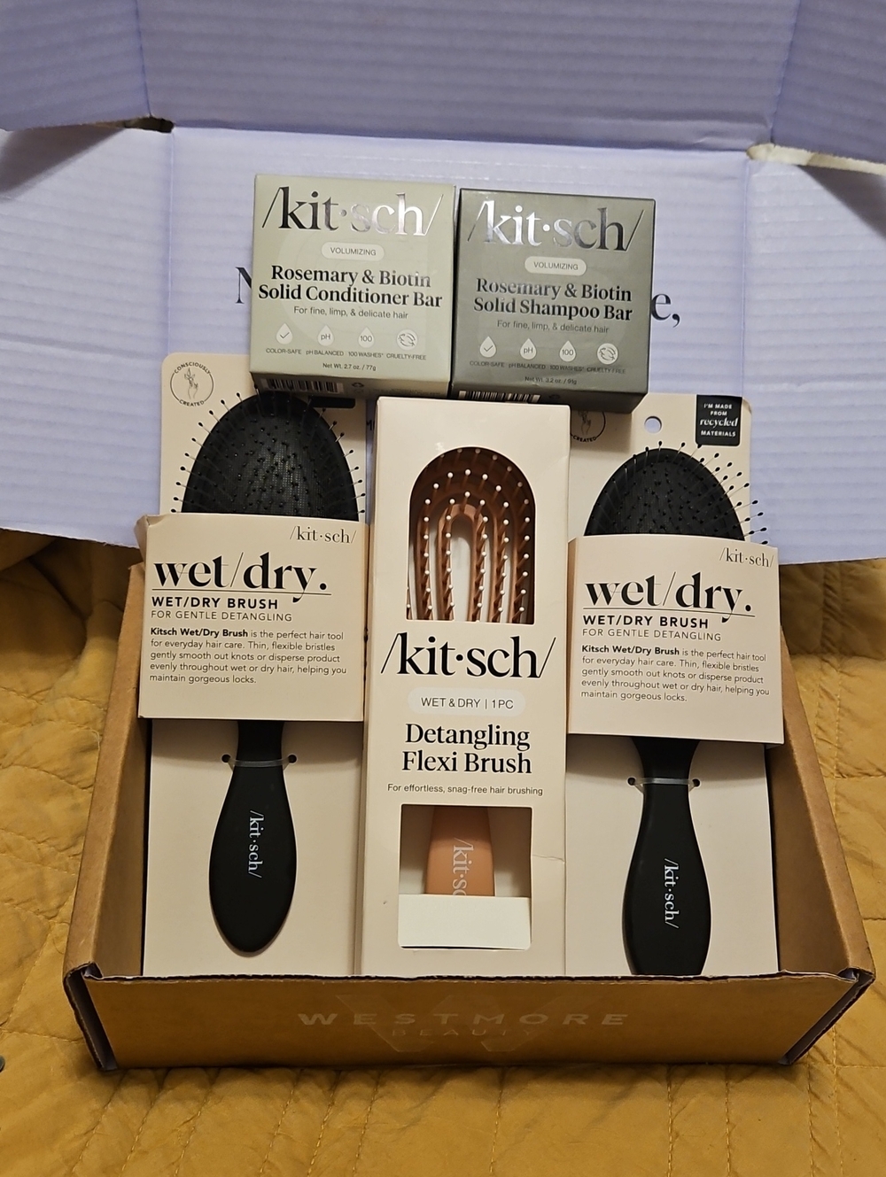 Kitsch Rosemary & Biotin Solid Shampoo & Conditioner Bars - Three Hair Brush Set